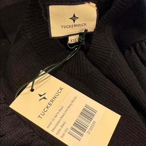 Tuckernuck Betsy Knit Blouse Black XXL Sheer Balloon Sleeve Top Mixed Media - Picture 7 of 7